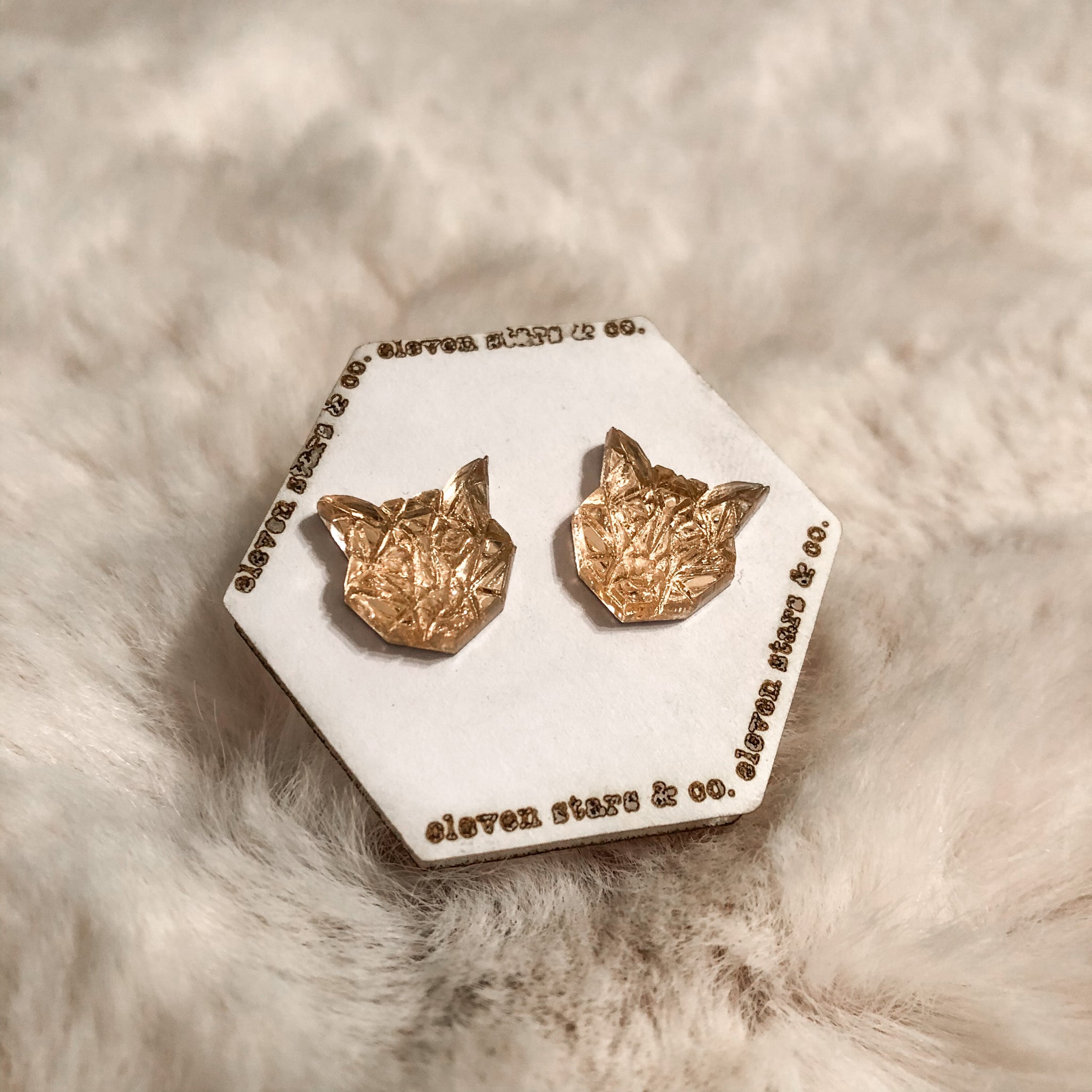 Tiny Cat - Rose Gold - 12 mm Geometric Earrings